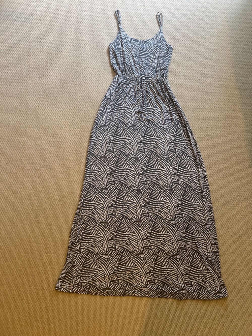 Felicity & Coco Maxi Dress XS Grey White Geometric Spaghetti Strap Summer